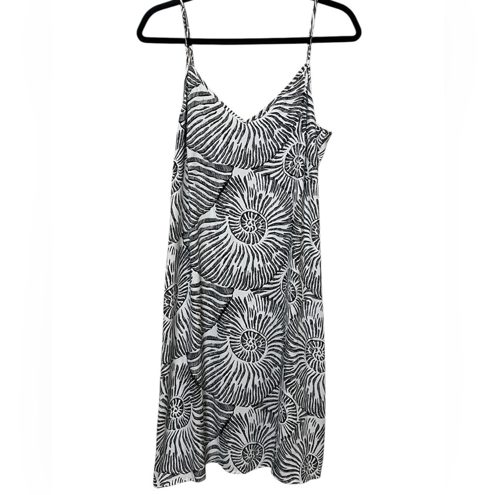 White House Black Market satin black and white shell v-neck mini slip dress